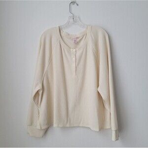 VICTORIA'S SECRET Raglan Long Sleeves Waffle Knit Cream Sweatshirt Size XXL